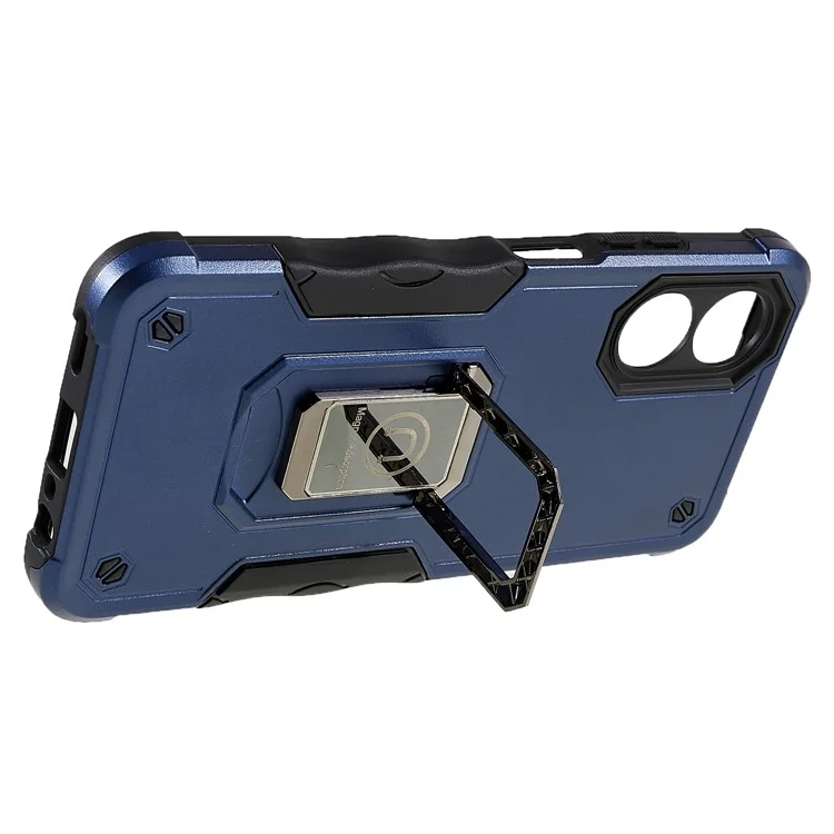 For Oppo A17 4G Anti-drop Phone Case PC + TPU Protective Cover with Ring Kickstand - Blue