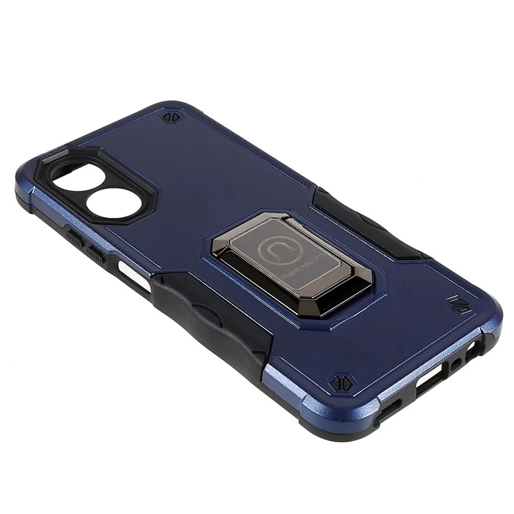 For Oppo A17 4G Anti-drop Phone Case PC + TPU Protective Cover with Ring Kickstand - Blue