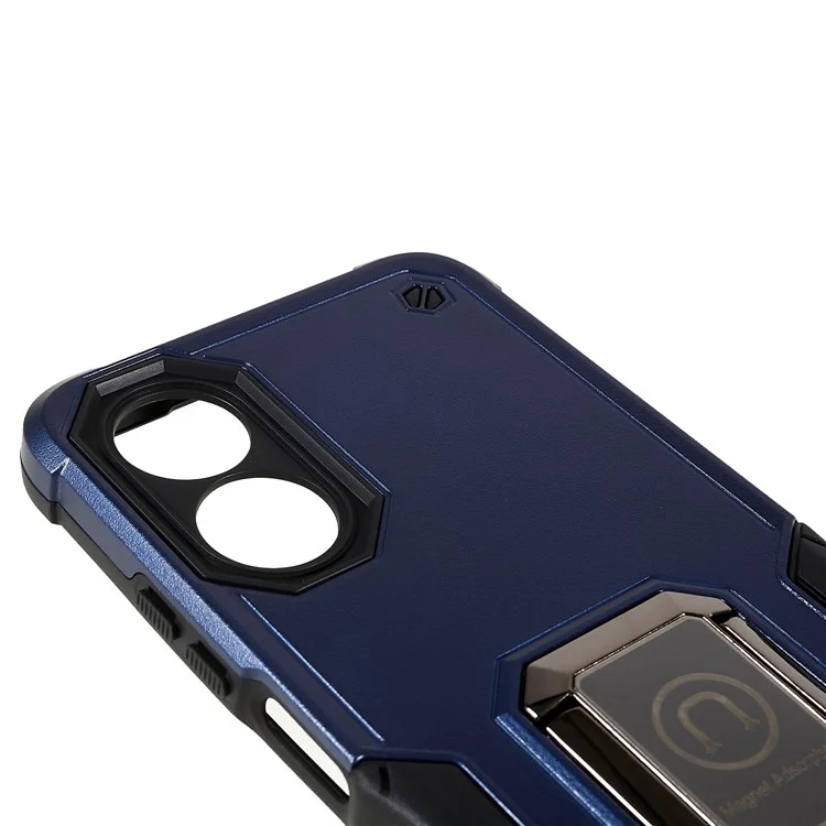 For Oppo A17 4G Anti-drop Phone Case PC + TPU Protective Cover with Ring Kickstand - Blue