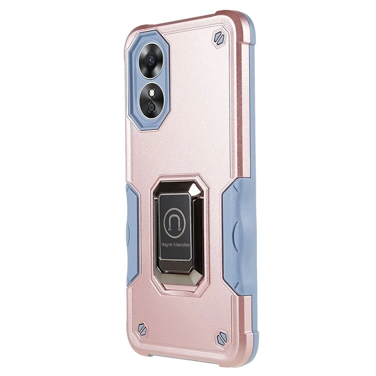For Oppo A17 4G Anti-drop Phone Case PC + TPU Protective Cover with Ring Kickstand - Rose Gold