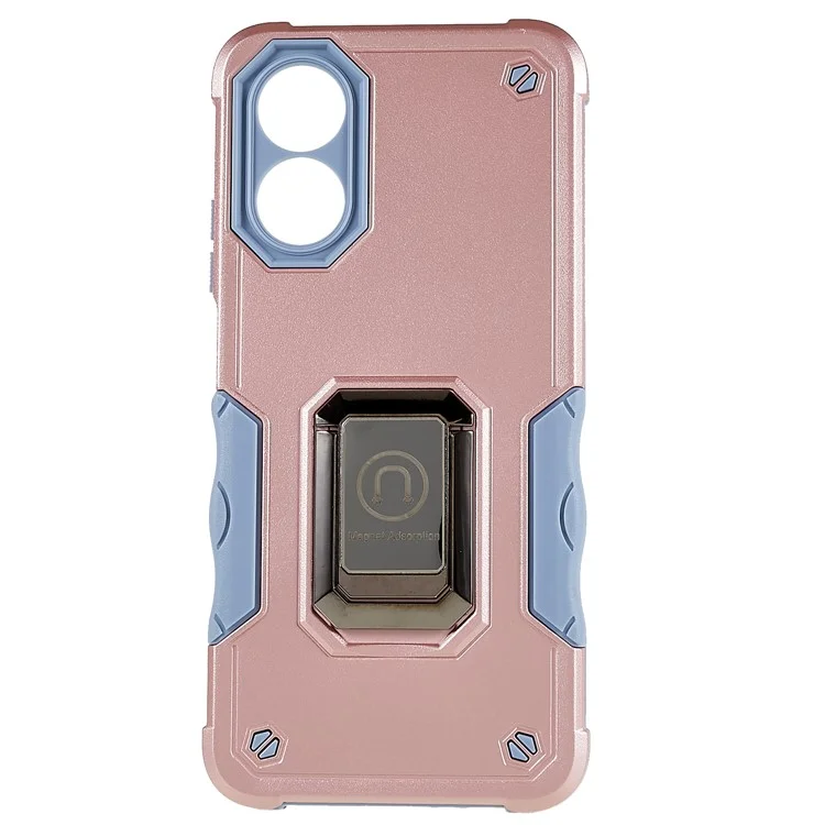 For Oppo A17 4G Anti-drop Phone Case PC + TPU Protective Cover with Ring Kickstand - Rose Gold