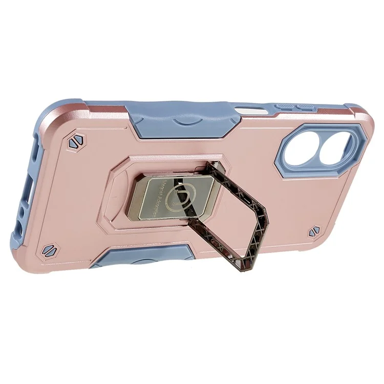 For Oppo A17 4G Anti-drop Phone Case PC + TPU Protective Cover with Ring Kickstand - Rose Gold