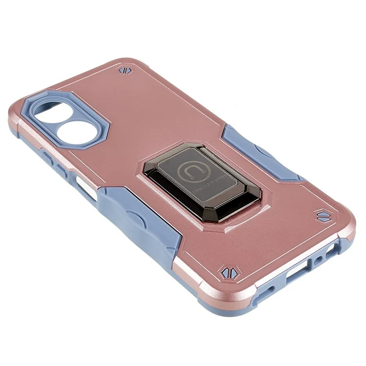 For Oppo A17 4G Anti-drop Phone Case PC + TPU Protective Cover with Ring Kickstand - Rose Gold