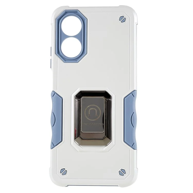 For Oppo A17 4G Anti-drop Phone Case PC + TPU Protective Cover with Ring Kickstand - White