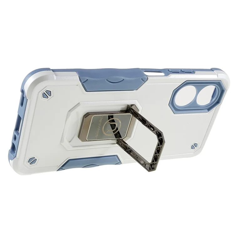 For Oppo A17 4G Anti-drop Phone Case PC + TPU Protective Cover with Ring Kickstand - White