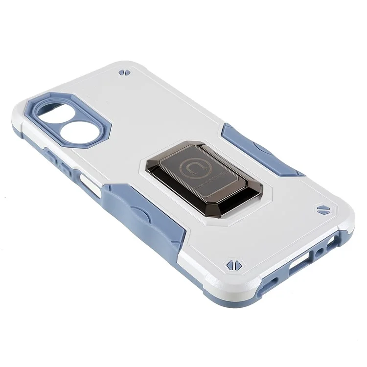 For Oppo A17 4G Anti-drop Phone Case PC + TPU Protective Cover with Ring Kickstand - White