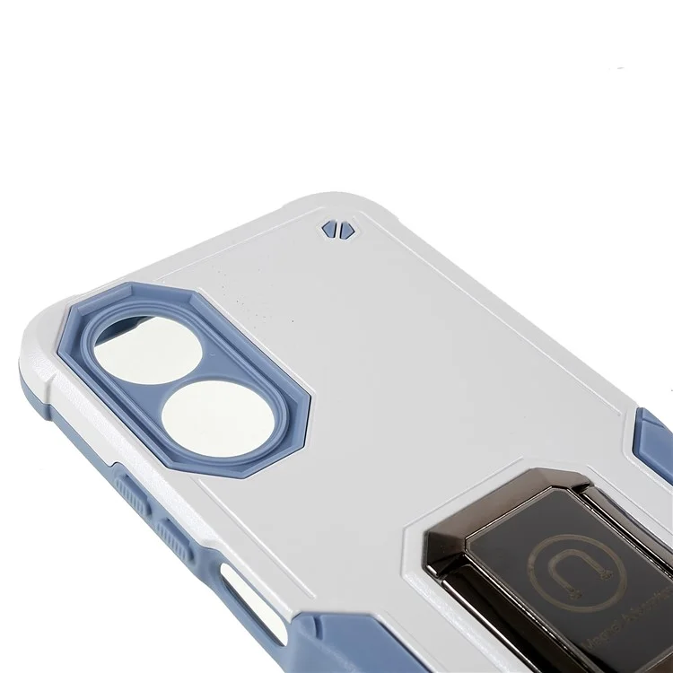 For Oppo A17 4G Anti-drop Phone Case PC + TPU Protective Cover with Ring Kickstand - White
