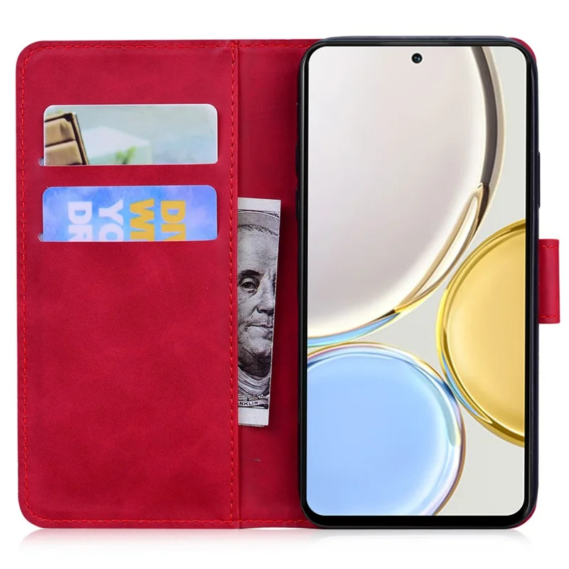 For Honor 80 SE 5G PU Leather Flip Protective Case Butterfly Pattern Printed Phone Cover with Wallet Stand - Red