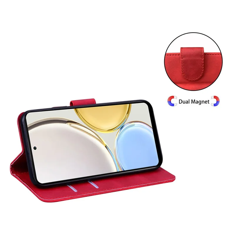For Honor 80 SE 5G PU Leather Flip Protective Case Butterfly Pattern Printed Phone Cover with Wallet Stand - Red