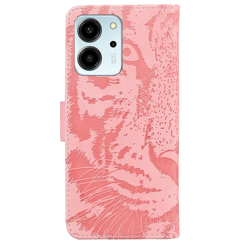 For Honor 80 SE 5G PU Leather Wallet Case Flip Stand Tiger Pattern Imprinted Phone Cover - Pink