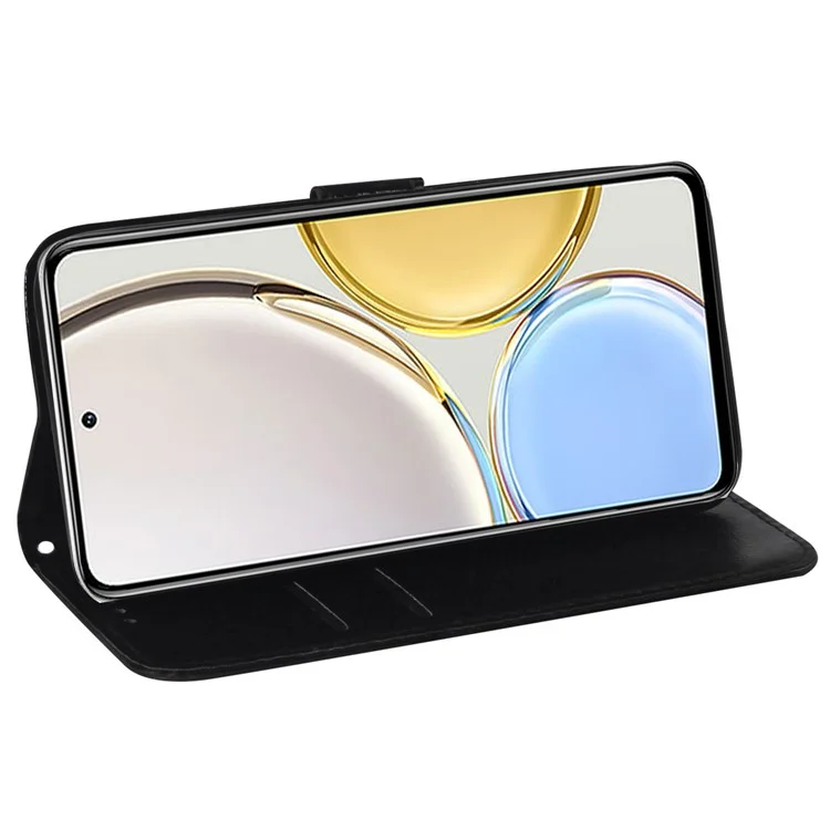 Housse de protection pour téléphone pour Honor 80 SE 5G, étui portefeuille en cuir PU motif fleur scintillante avec support et dragonne - Noir