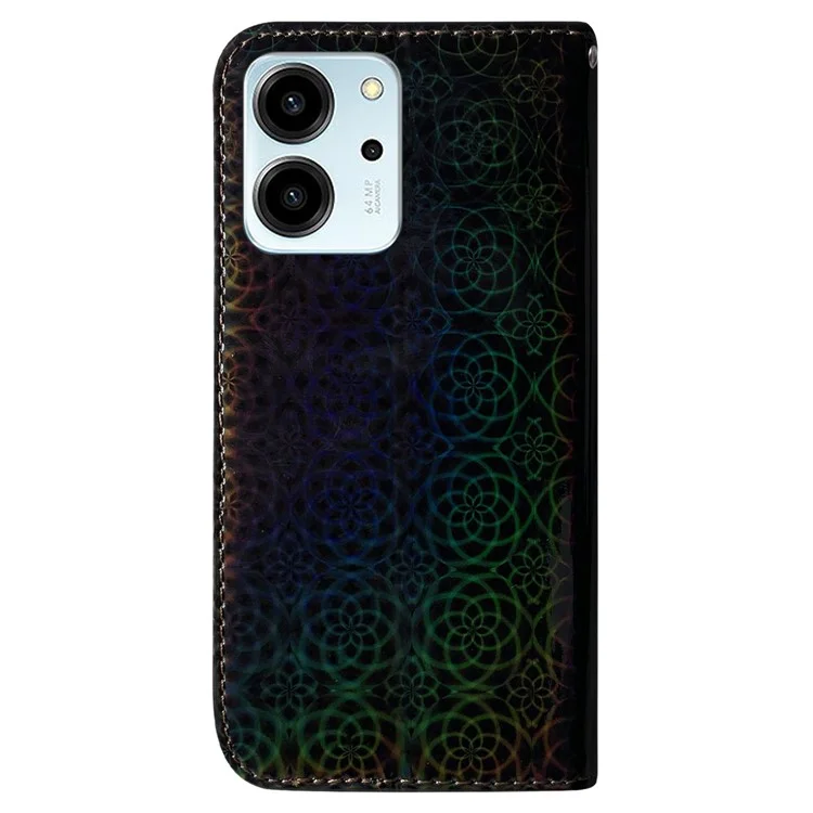 Housse de protection pour téléphone pour Honor 80 SE 5G, étui portefeuille en cuir PU motif fleur scintillante avec support et dragonne - Noir