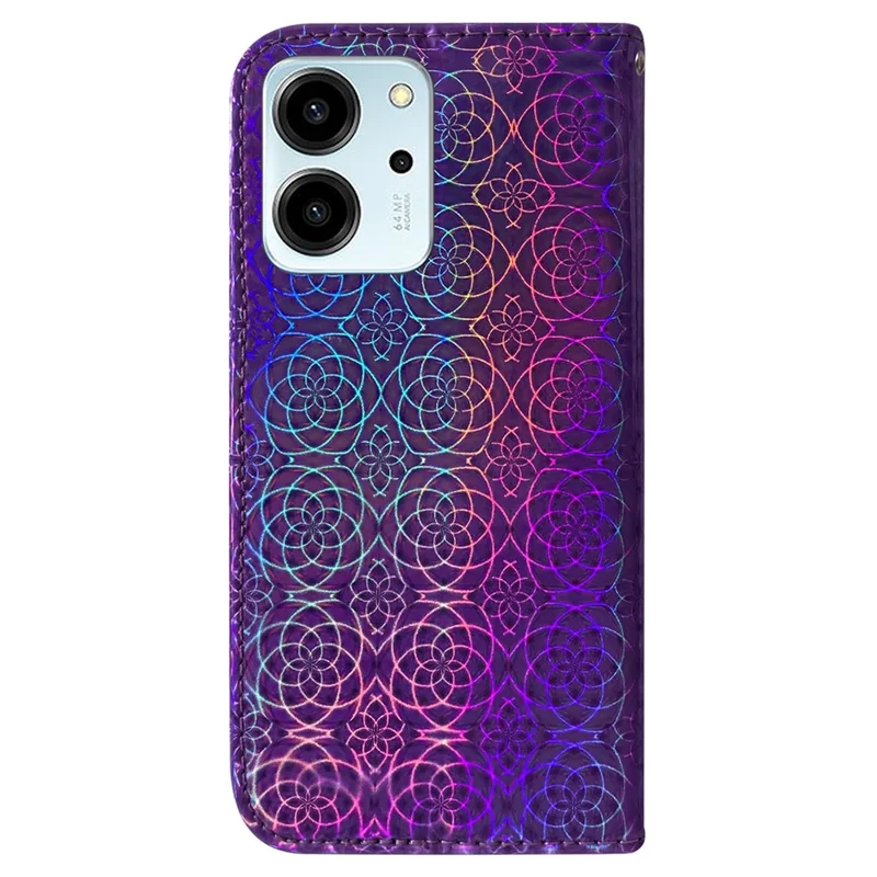 Protective Phone Cover For Honor 80 SE 5G , PU Leather Dazzling Flower Pattern Flip Wallet Case Stand with Strap - Purple