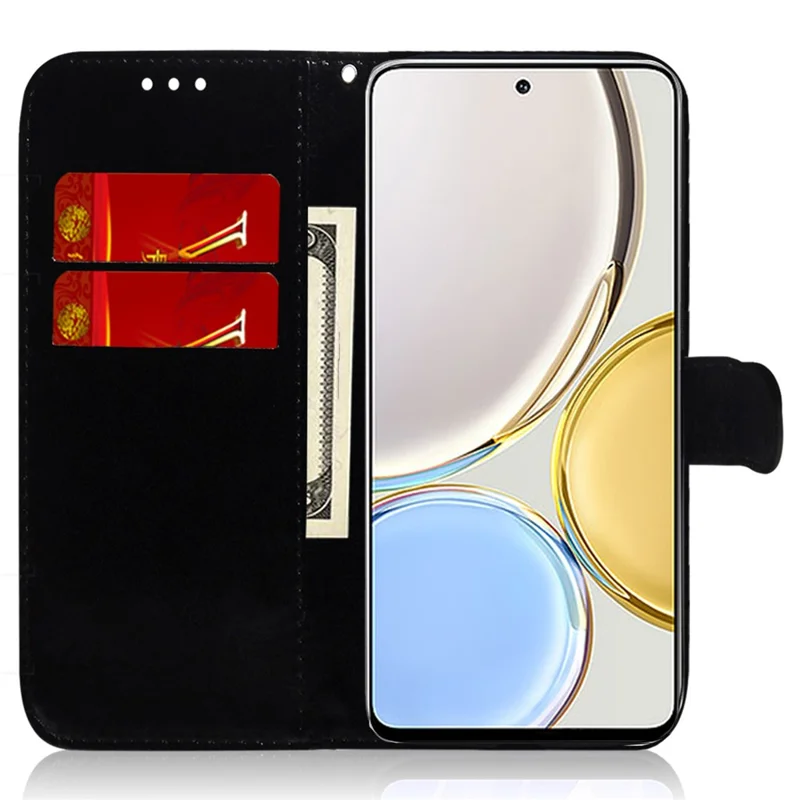 Protective Phone Cover For Honor 80 SE 5G , PU Leather Dazzling Flower Pattern Flip Wallet Case Stand with Strap - Blue