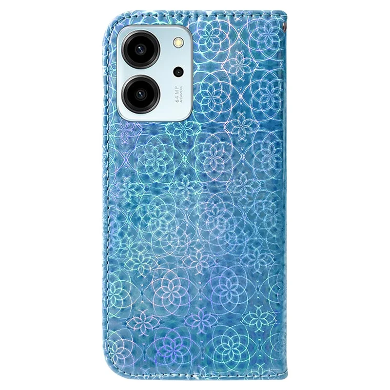 Protective Phone Cover For Honor 80 SE 5G , PU Leather Dazzling Flower Pattern Flip Wallet Case Stand with Strap - Blue
