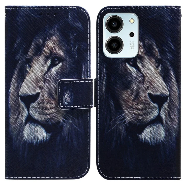 For Honor 80 SE 5G Patrón de impresión Funda con tapa de piel sintética resistente a caídas - León