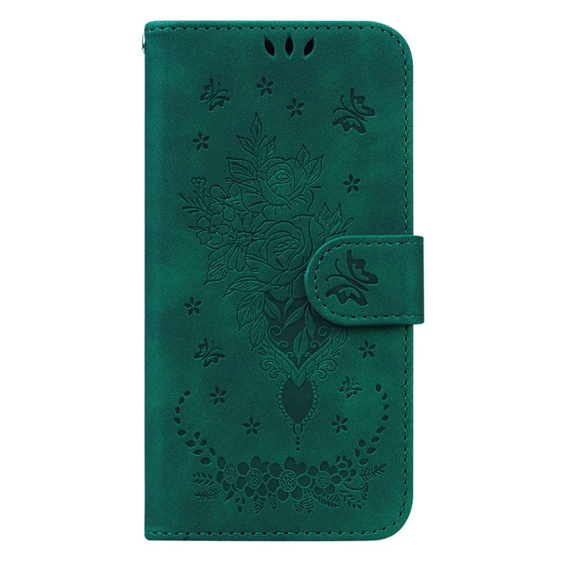 Protective Phone Case For Honor 80 Pro 5G , PU Leather Rose Butterfly Imprinted Stand Wallet Cover - Green