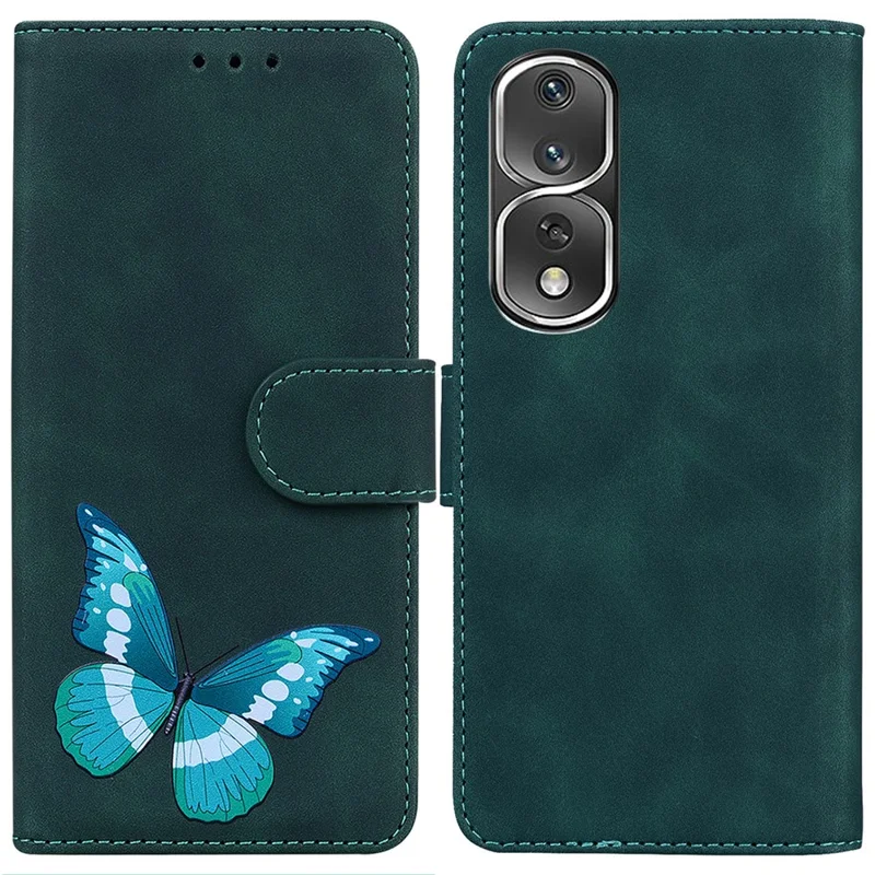 Cell Phone Cover For Honor 80 Pro 5G Butterfly Printing Flip Leather Wallet Stand Anti-drop Case - Green