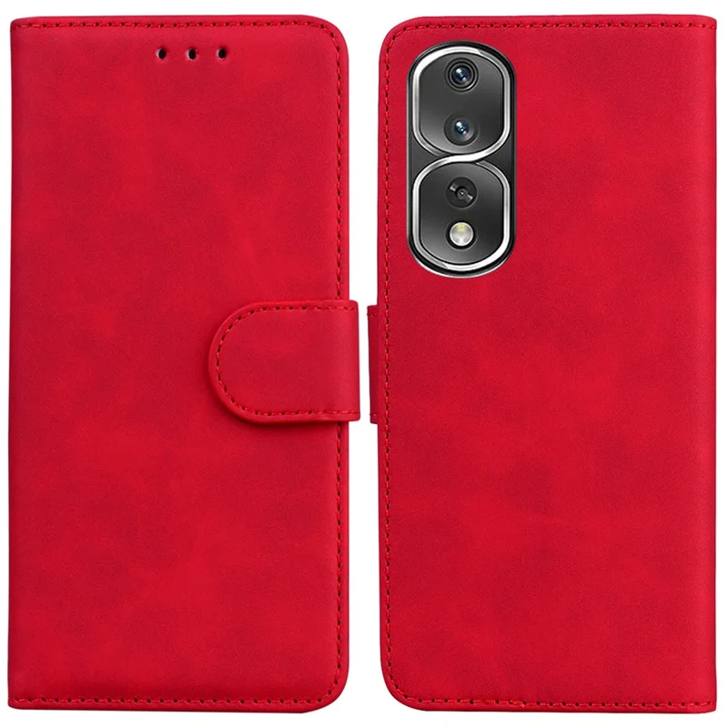 For Honor 80 Pro 5G Carteira Capa de Telefone Cor Sólida PU Leather Stand Shockproof Cover - Vermelho