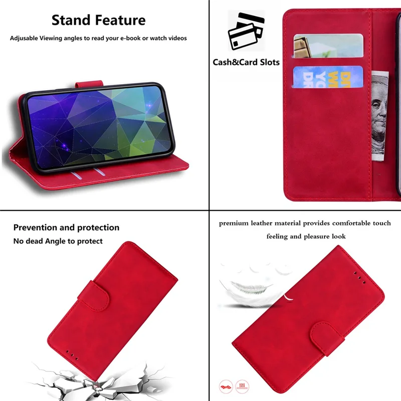 For Honor 80 Pro 5G Carteira Capa de Telefone Cor Sólida PU Leather Stand Shockproof Cover - Vermelho