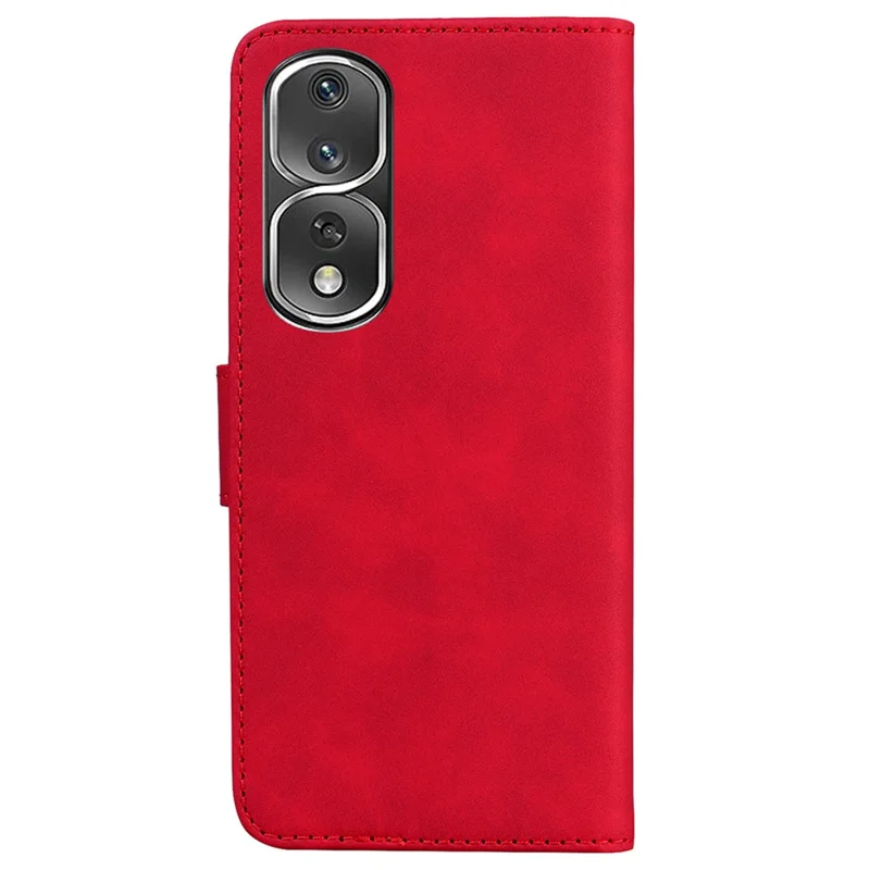 For Honor 80 Pro 5G Carteira Capa de Telefone Cor Sólida PU Leather Stand Shockproof Cover - Vermelho