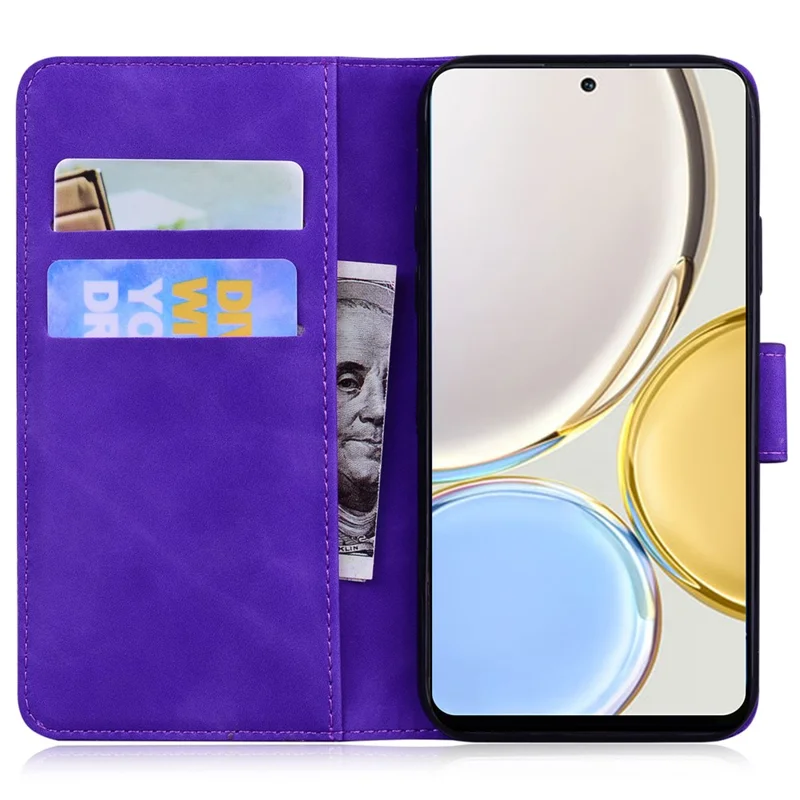 For Honor 80 Pro 5G PU Leather Tiger Pattern Imprinted Phone Case Wallet Stand Magnetic Flip Cover - Purple