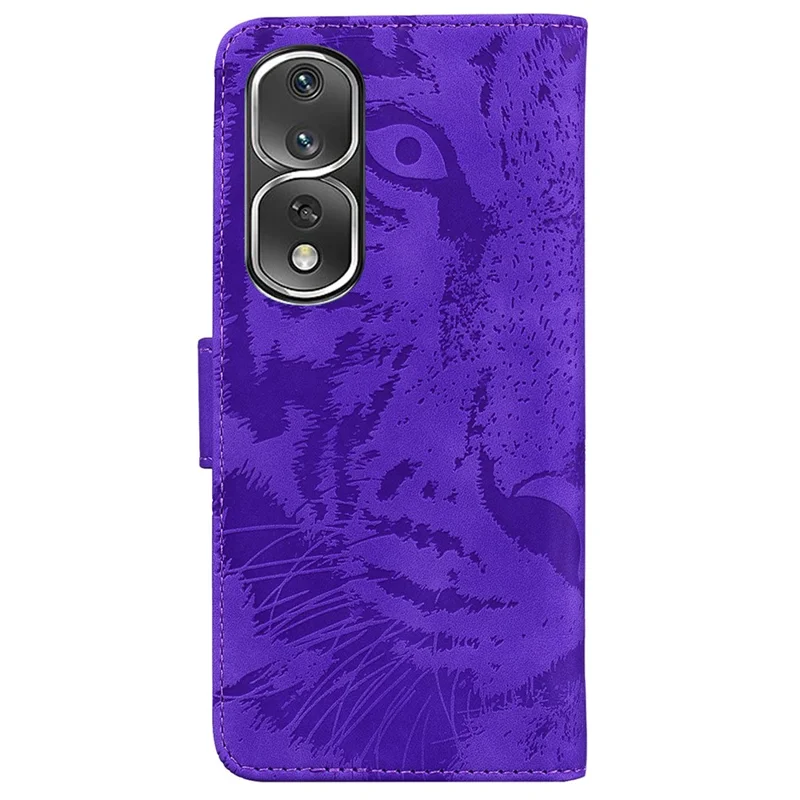 For Honor 80 Pro 5G PU Leather Tiger Pattern Imprinted Phone Case Wallet Stand Magnetic Flip Cover - Purple