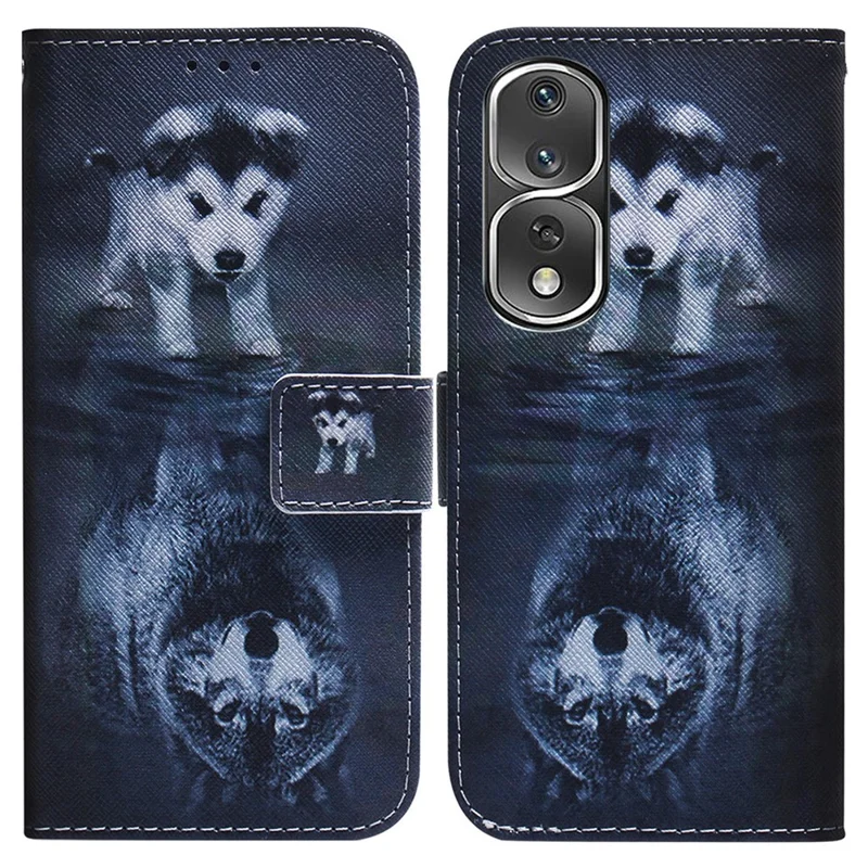 Pattern Printing Cover for Honor 80 Pro 5G , Magnetic Clasp PU Leather Wallet Stand Phone Case - Dog and Wolf
