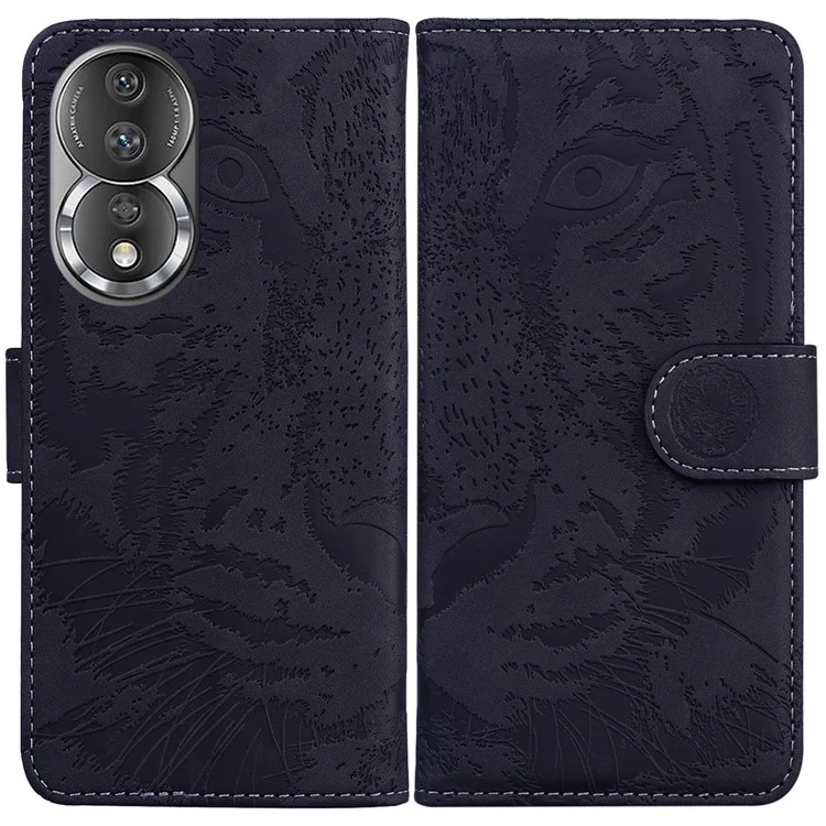 Para Honor 80 5G PU Cuero Funda Teléfono Caso Patrón Tigre Estampado Plegable Soporte Cartera Cubierta - Negro