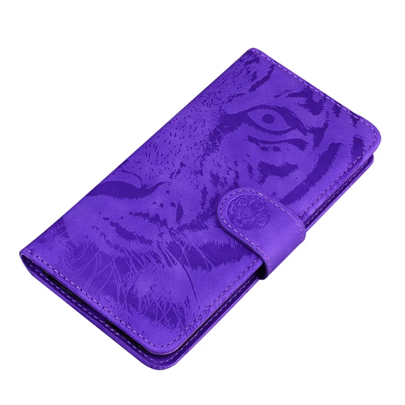 For Honor 80 5G PU Leather Phone Case Tiger Pattern Imprinted Folding Stand Wallet Cover - Purple