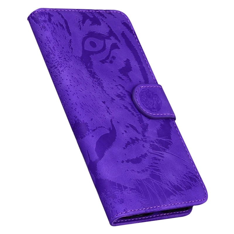 For Honor 80 5G PU Leather Phone Case Tiger Pattern Imprinted Folding Stand Wallet Cover - Purple