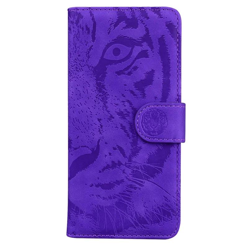 For Honor 80 5G PU Leather Phone Case Tiger Pattern Imprinted Folding Stand Wallet Cover - Purple