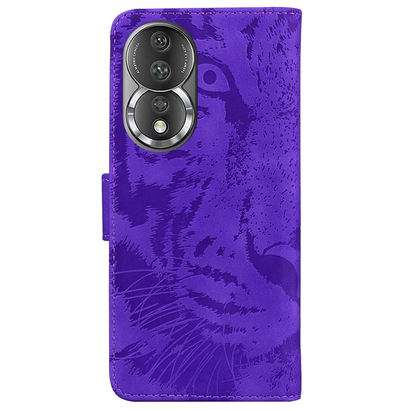 For Honor 80 5G PU Leather Phone Case Tiger Pattern Imprinted Folding Stand Wallet Cover - Purple