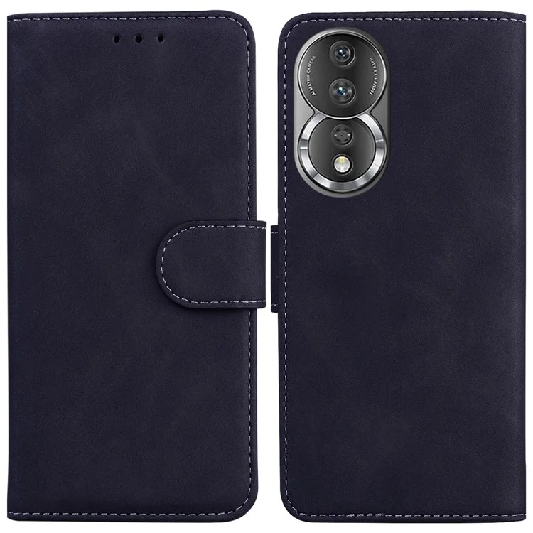 For Honor 80 5G Funda de teléfono cartera de piel PU de color sólido con soporte y cierre magnético - Negro