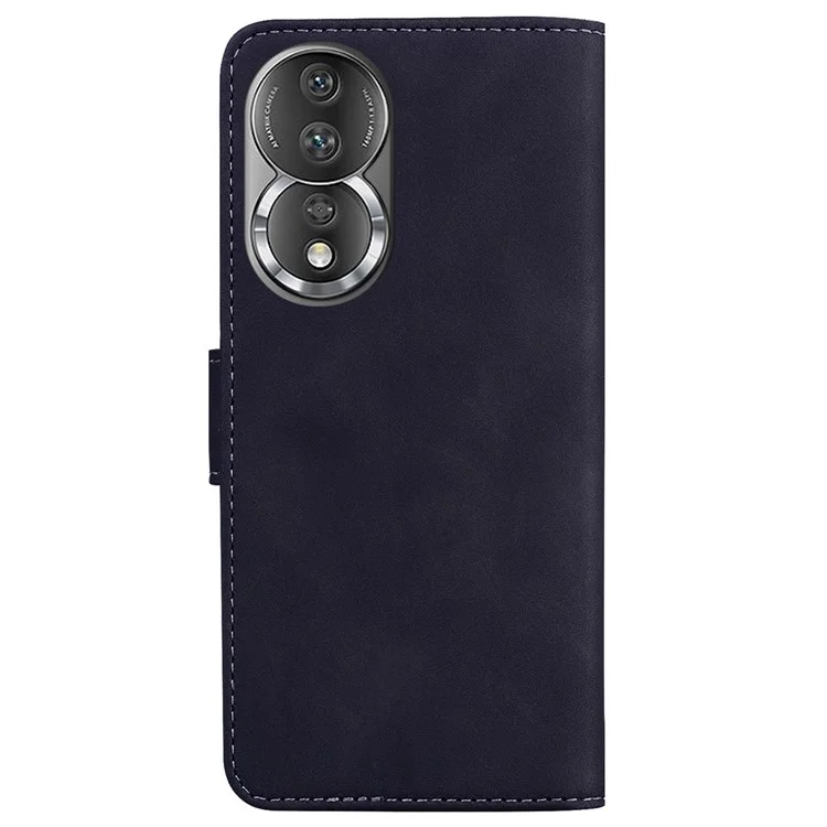 For Honor 80 5G Funda de teléfono cartera de piel PU de color sólido con soporte y cierre magnético - Negro