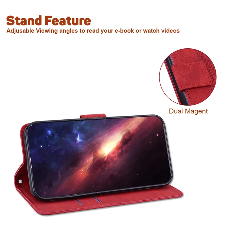 For Honor X8 5G Anti-Scratch Imprinted Leather Phone Case Phone Wallet Stand Cover - Red