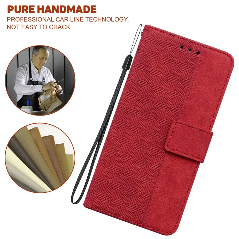 For Honor X8 5G Anti-Scratch Imprinted Leather Phone Case Phone Wallet Stand Cover - Red