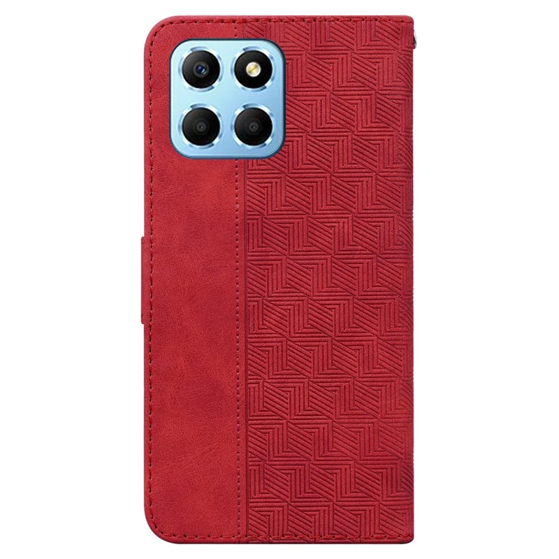 For Honor X8 5G Anti-Scratch Imprinted Leather Phone Case Phone Wallet Stand Cover - Red