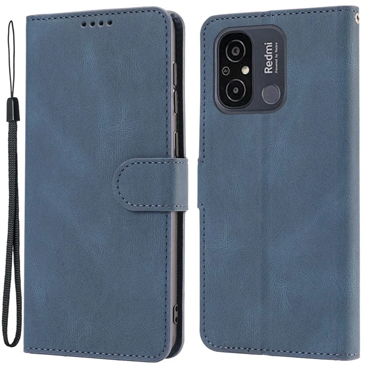 Étui portefeuille sur pied pour Xiaomi Redmi 12C 4G / Poco C55 4G, en cuir PU avec bandoulière - Bleu