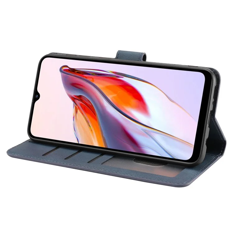 Étui portefeuille sur pied pour Xiaomi Redmi 12C 4G / Poco C55 4G, en cuir PU avec bandoulière - Bleu
