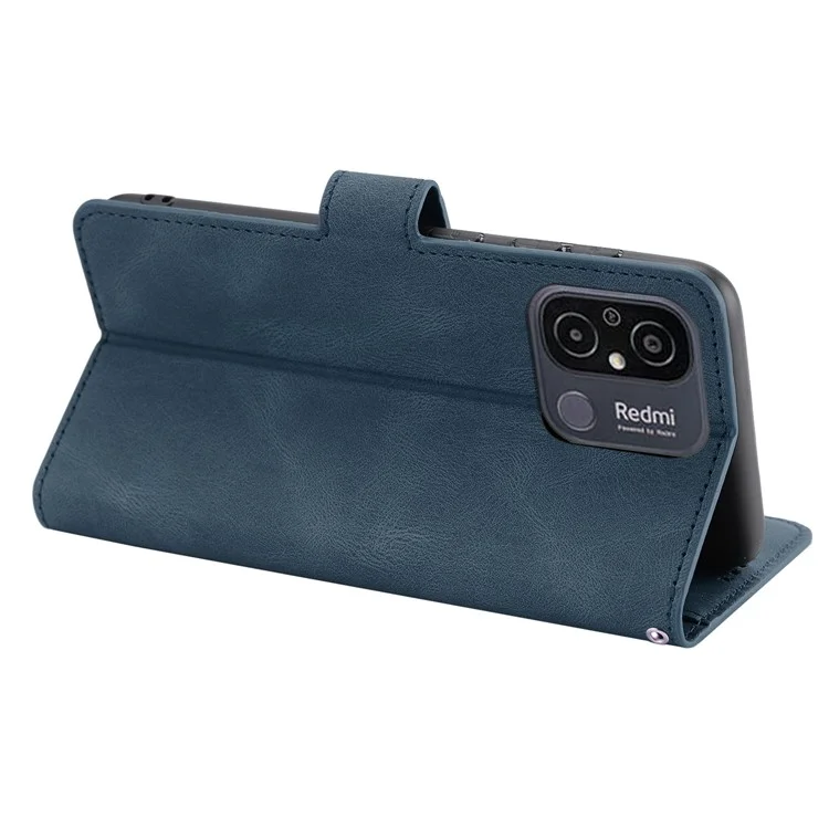 Étui portefeuille sur pied pour Xiaomi Redmi 12C 4G / Poco C55 4G, en cuir PU avec bandoulière - Bleu
