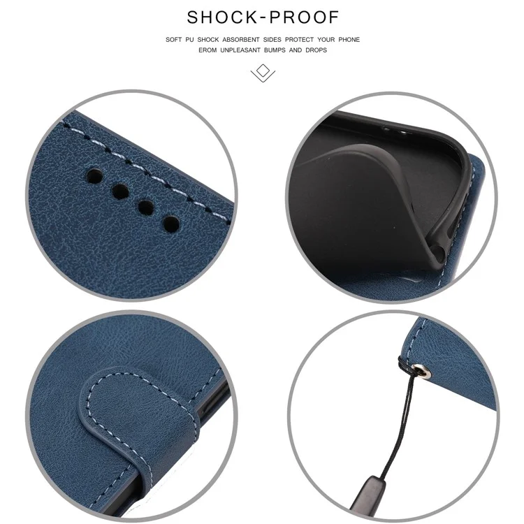 Étui portefeuille sur pied pour Xiaomi Redmi 12C 4G / Poco C55 4G, en cuir PU avec bandoulière - Bleu