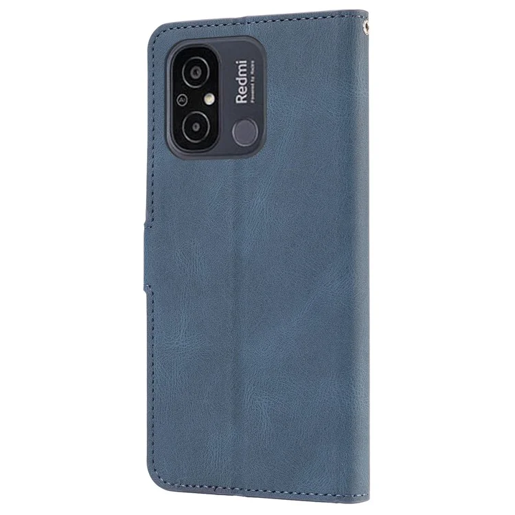 Étui portefeuille sur pied pour Xiaomi Redmi 12C 4G / Poco C55 4G, en cuir PU avec bandoulière - Bleu