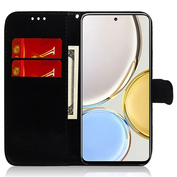 For Honor X8 5G Stand Magnetic Flip Phone Cover Leather Dazzling Flower Pattern Wallet Case with Strap - Black