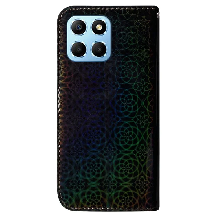 For Honor X8 5G Stand Magnetic Flip Phone Cover Leather Dazzling Flower Pattern Wallet Case with Strap - Black