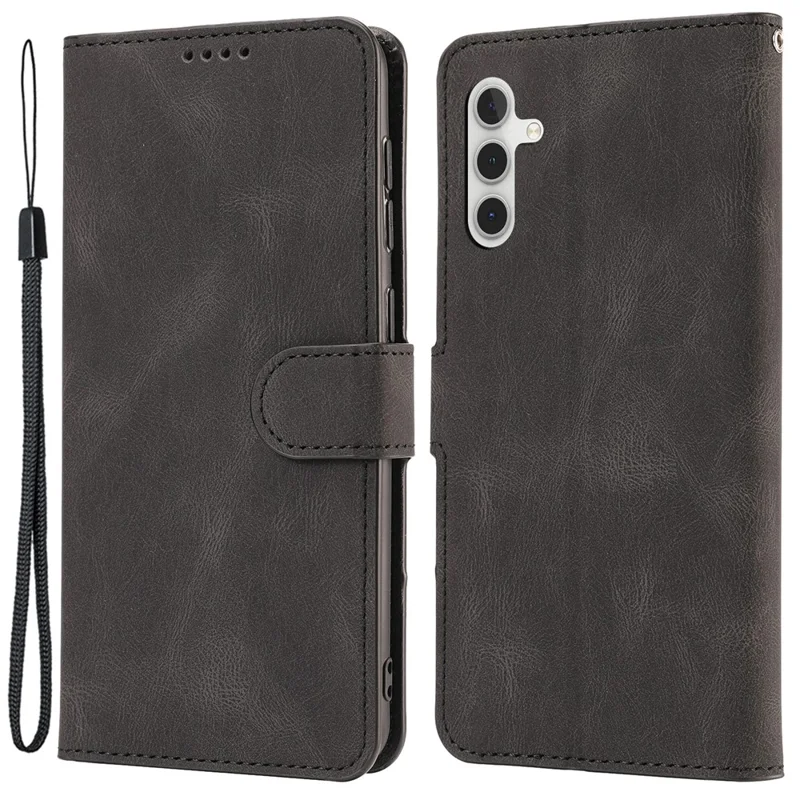 For Samsung Galaxy A24 4G (162.1 x 77.6 x 8.3mm) Drop-proof Leather Phone Case Stand Wallet Cover with Strap - Black