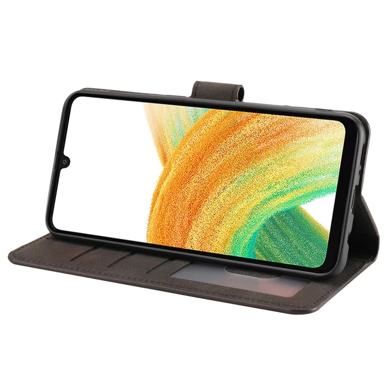 For Samsung Galaxy A24 4G (162.1 x 77.6 x 8.3mm) Drop-proof Leather Phone Case Stand Wallet Cover with Strap - Black