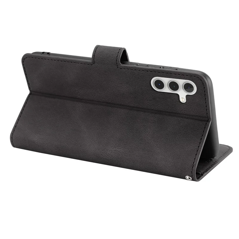 For Samsung Galaxy A24 4G (162.1 x 77.6 x 8.3mm) Drop-proof Leather Phone Case Stand Wallet Cover with Strap - Black