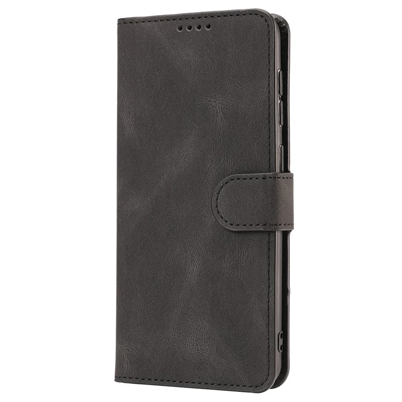 For Samsung Galaxy A24 4G (162.1 x 77.6 x 8.3mm) Drop-proof Leather Phone Case Stand Wallet Cover with Strap - Black