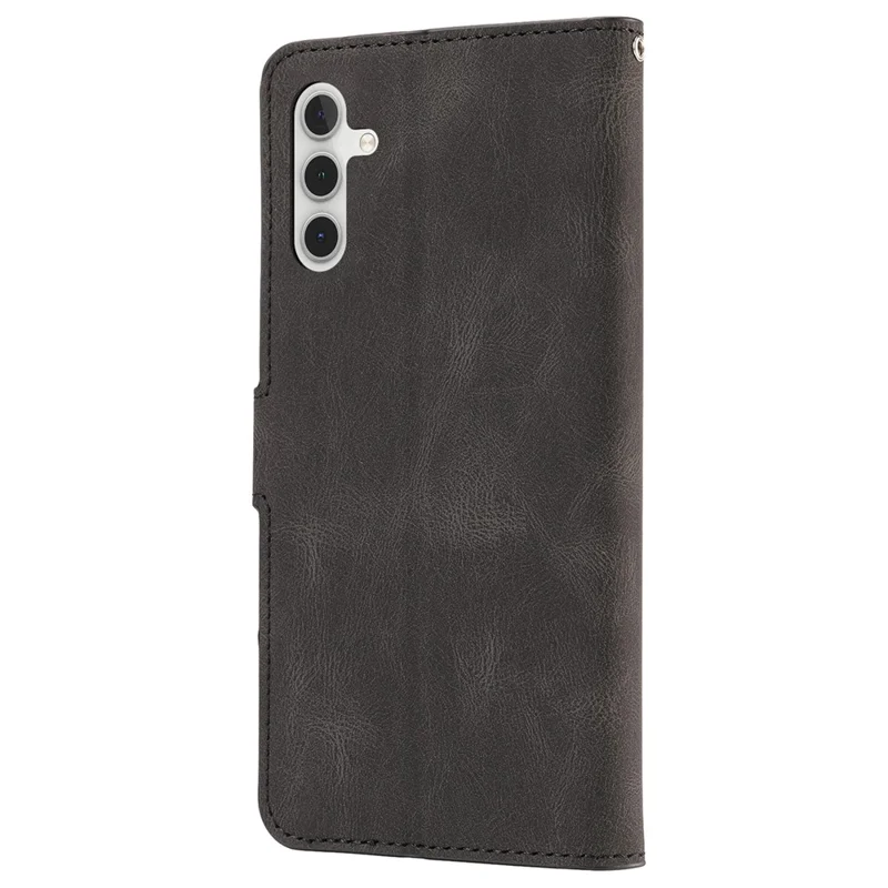 For Samsung Galaxy A24 4G (162.1 x 77.6 x 8.3mm) Drop-proof Leather Phone Case Stand Wallet Cover with Strap - Black